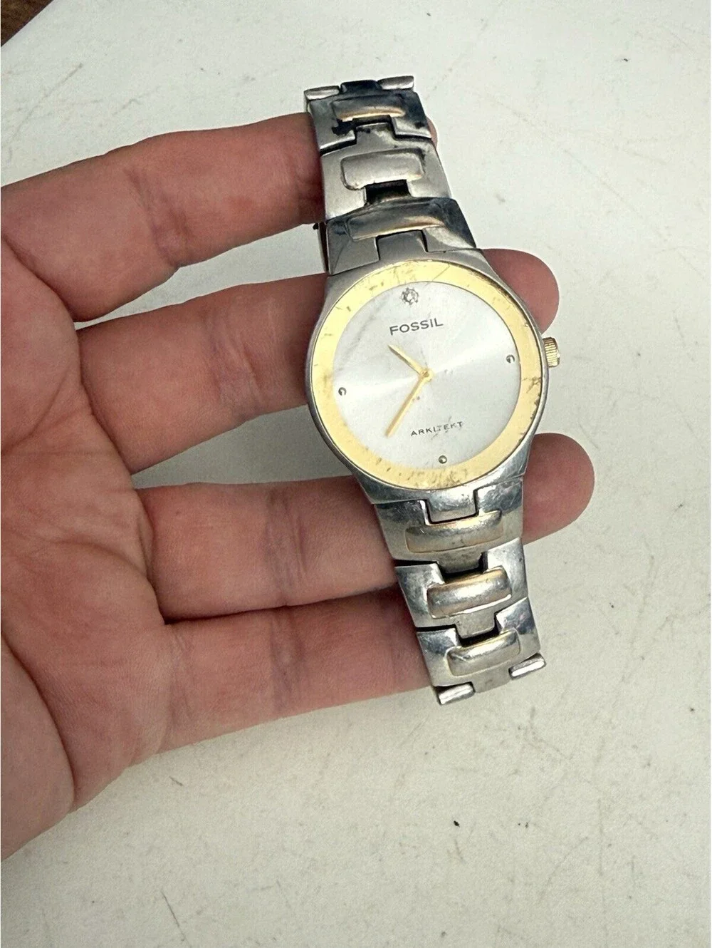 Men’s Fossil Arkitekt Silver And Gold Tone FS-3029 Watch With Dianond Accents